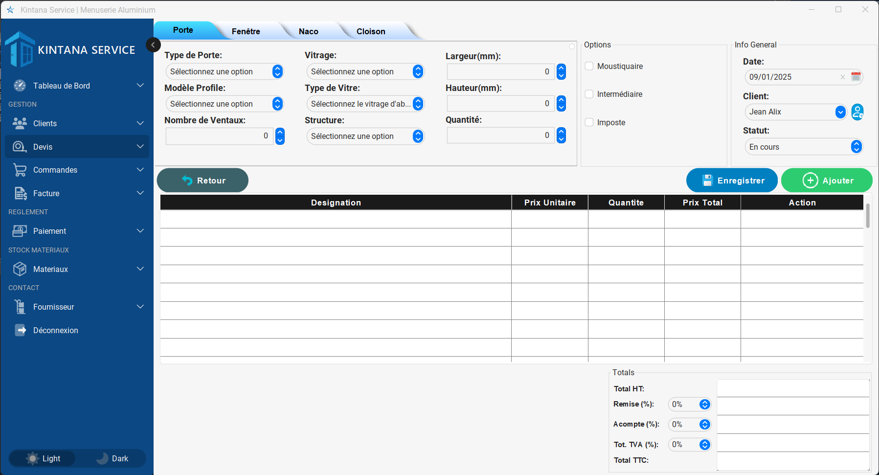 Logiciel de gestion d'Atelier en menuserie aluminium - Apercu fiche