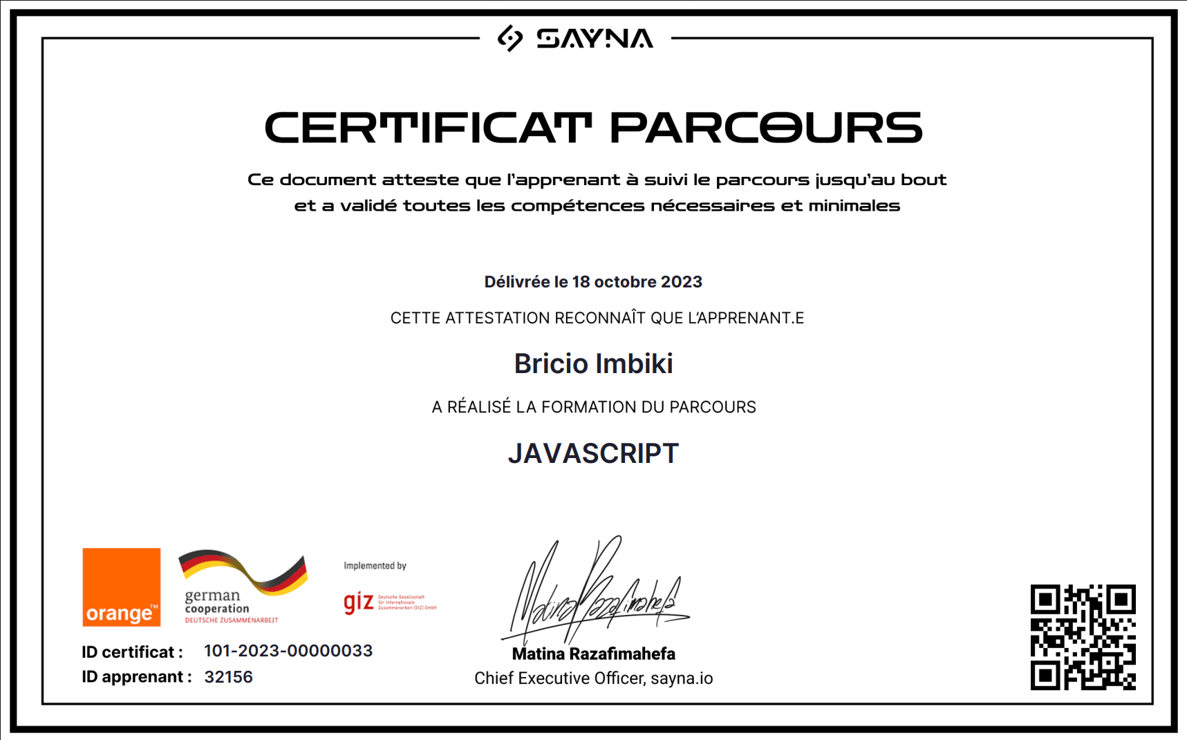 SAYNA certificat javascript